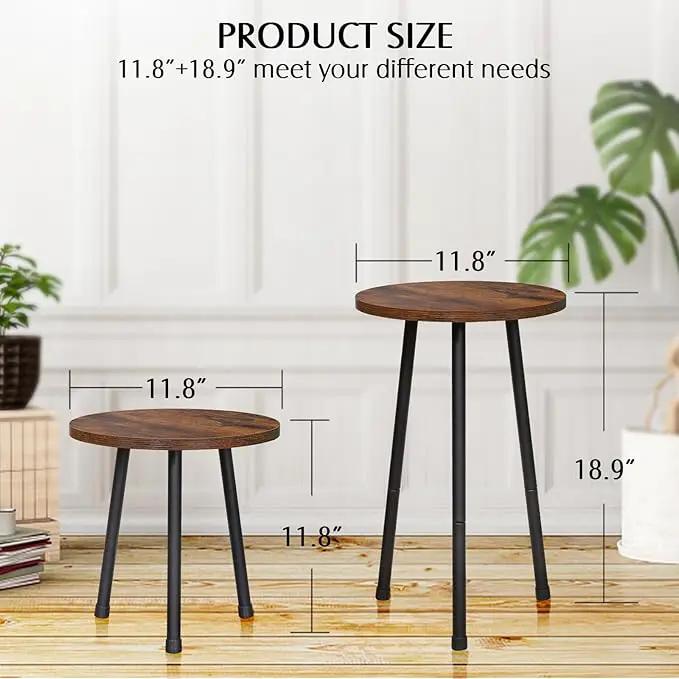 2 Pack Indoor Plant Stand, Mid-Century Wooden Style Plant Holder, Indoor Outdoor Flower Stand,Small Round Table, Two Different Sizes(Black) by GreenHaven Gardens