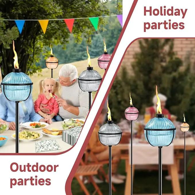 Citronella Torches Set of 4, 16 oz Glass Garden Torches for Outside, 3-Prong Grounded Stake Outdoor Torches, 58.6 inch Outdoor Torch for Yard, Patio, Deck, Party by GreenHaven Gardens