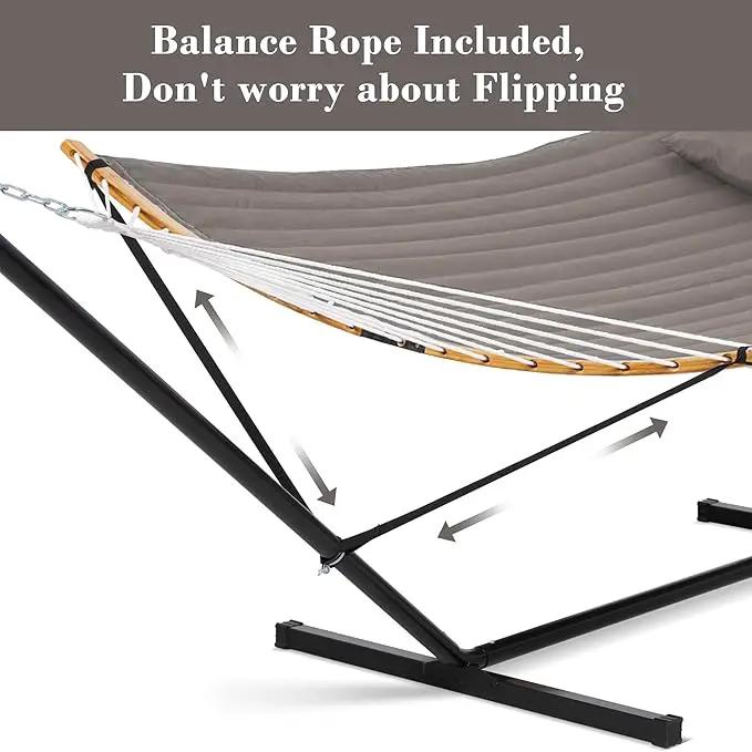 SUNCREAT Hammocks Portable Hammock with Frame, Backyard Double Hammock with Curved Spreader Bar, Brown by GreenHaven Gardens