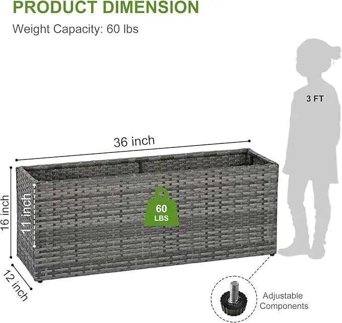 LEWIS&WAYNE Large Rectangular Block Planter Box Handmade Wicker Tall Planters for Outdoor Plants with Removable Liners Modern Planter for Indoor Outdoor Patio Deck - Gray, 36''x12''x16'' by GreenHaven Gardens