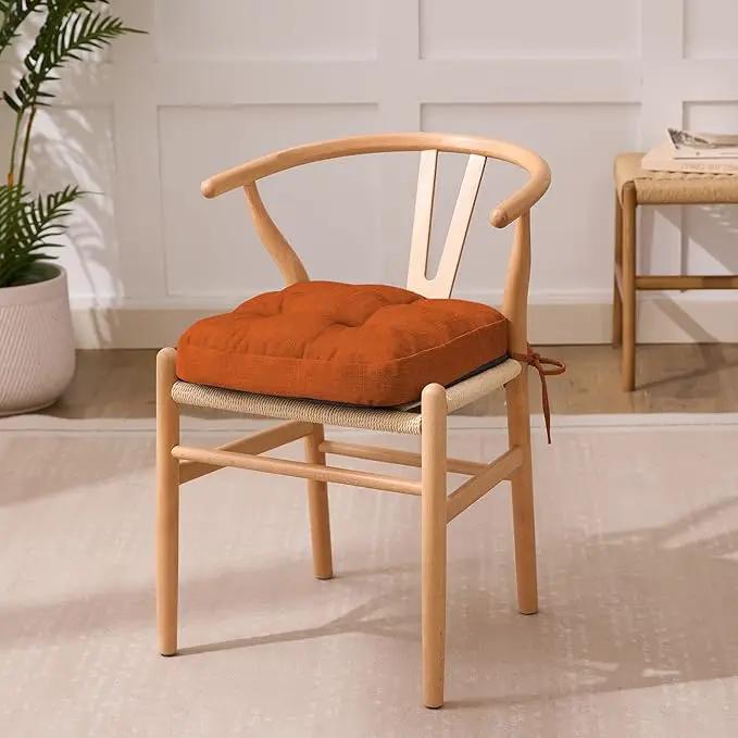 Chair Cushions for Dining Chairs, Dining Chair Cushions, Tufted Indoor Chair Pads with Ties & Non Slip Backing, Seat Cushions for Kitchen Chairs 16.5” x 16.5” x 3.5”, Set of 6, Orange by GreenHaven Gardens