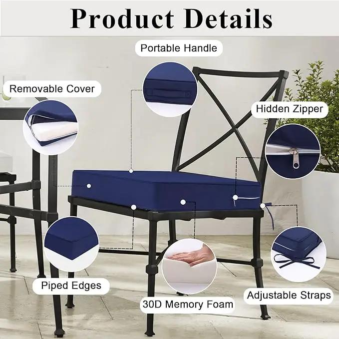 Outdoor Chair Cushions Set of 2 for Patio Furniture 19x19x4 Inch Waterproof Patio Chair Cushion 3 Year Color Fastness Square Elastic Foam Garden Sofa Couch Pads with Ties and Handle,Blue by GreenHaven Gardens