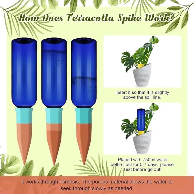 6 Sets Plant Watering Devices Include Terracotta Self Watering Spikes and 26 oz Plastic Bottles, Slow Release Vacation Insert Automatic Plant Waterer Device (Blue and Mixed Color) by GreenHaven Gardens