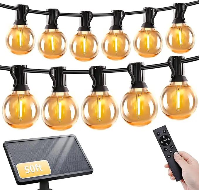 50ft Solar String Lights with Remote, 25+1 LED Bulbs Patio Lights Outdoor Waterproof, G40 Dimmable Deck Lights for Outside Garden Fence Backyard Decor by GreenHaven Gardens