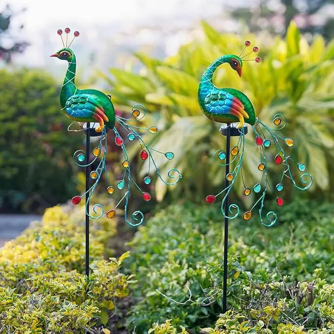 VEWOGARDEN 2 Pack Solar Stake Lights Outdoor Waterproof Metal Peacock Solar Lights for Yard Garden Patio Pathway Walkway, Green by GreenHaven Gardens