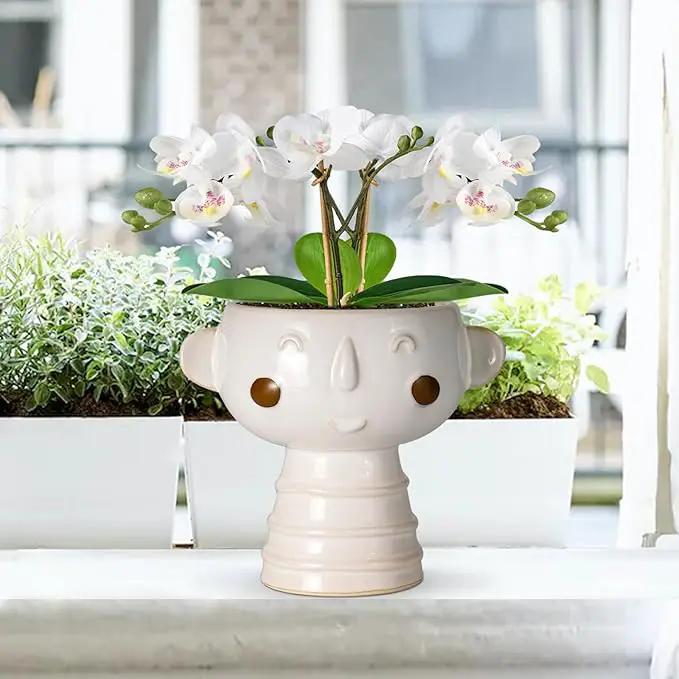 Head Planter for Indoor Plants - 7 Inch Ceramic Face Planter, Cute Succulent Pot with Drainage Hole, Indoor Outdoor Flower Plant Pot, Home Garden Decor, Gift for Plant Lovers, White by GreenHaven Gardens