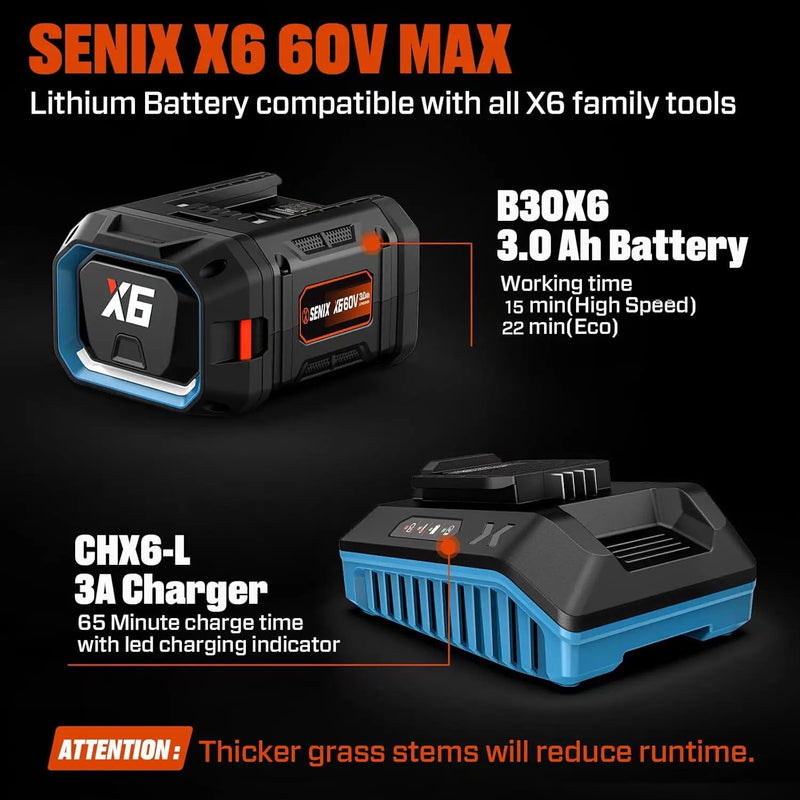 SENIX String Trimmer Cordless, X6 60V Max* 16-Inch Weed Wacker & Edger, Brushless, Variable Speed, Aluminum Shaft, Bump Feed, 3.0 Ah Lithium-ion Battery and Charger Included (GTX6-M) by GreenHaven Gardens