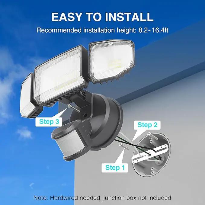 85W LED Security Lights Motion Sensor Light Outdoor, 8500LM Dusk to Dawn, IP65 Waterproof, 6500K, 3 Head Motion Detected Flood Light, Floodlight for Outside, Garage, Yard, Porch (Black) by GreenHaven Gardens