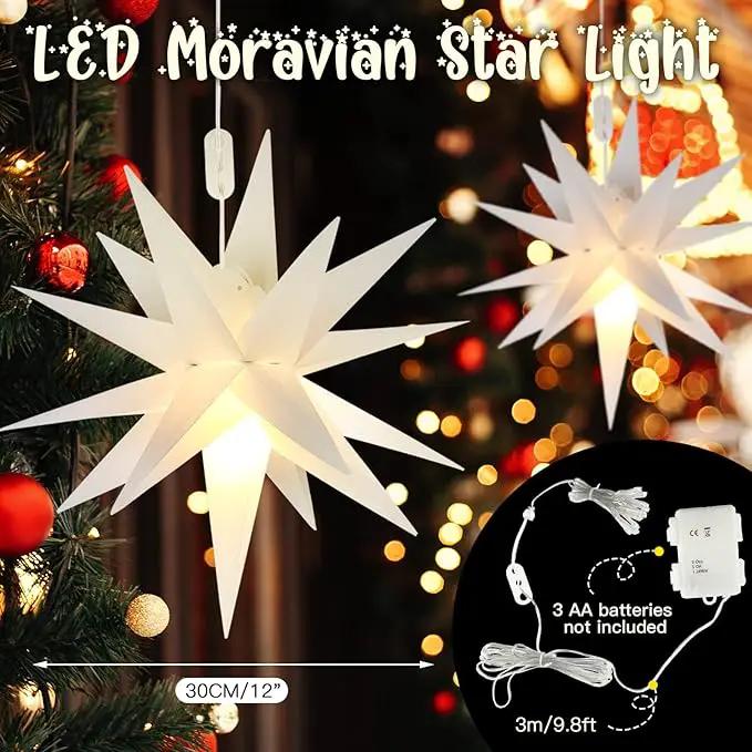 Kingdder 8 Pieces Moravian Star Light LED 3D Star Hanging Light Powered by Battery with Timer Function White Porch Lantern Holiday Decor for Indoor Outdoor Christmas Tree Balcony Courtyard (12 Inch) by GreenHaven Gardens