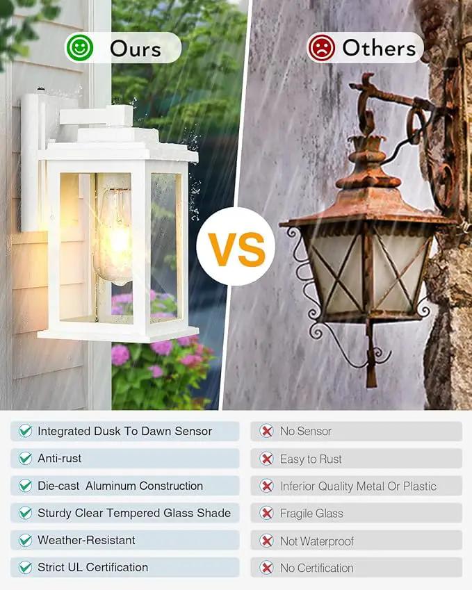 VIANIS White Outdoor Wall Lights, Dusk to Dawn Porch Lights, Anti-Rust Exterior Lighting Fixtures, Dusk to Dawn Outdoor Lighting with Tempered Glass for House, Porch, Garden, Hardwired, Non-Solar by GreenHaven Gardens