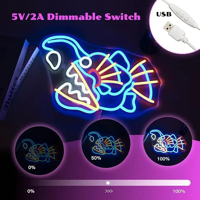 Fishing Neon Sign Dimmable Blue Fish Neon Signs for Wall Decor LED USB Powered Neon Light Sign for Fishing Gear Store Yacht Bedroom Scared Restaurant Man Cave Decoration Birthday Gifts by GreenHaven Gardens