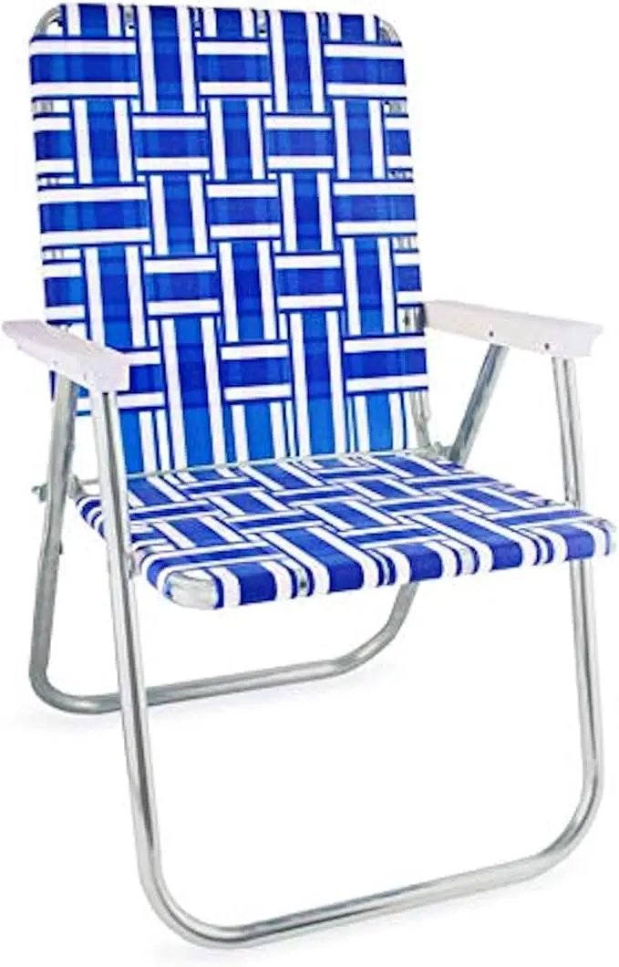 Lawn Chair USA Folding Aluminum Outdoor Patio Lawn Chair | Heavy-Duty Webbed Chairs for Camping, Sports, Beach, Yard & Tailgating | Lightweight Portable | Classic - Blue and White with White Arms by GreenHaven Gardens