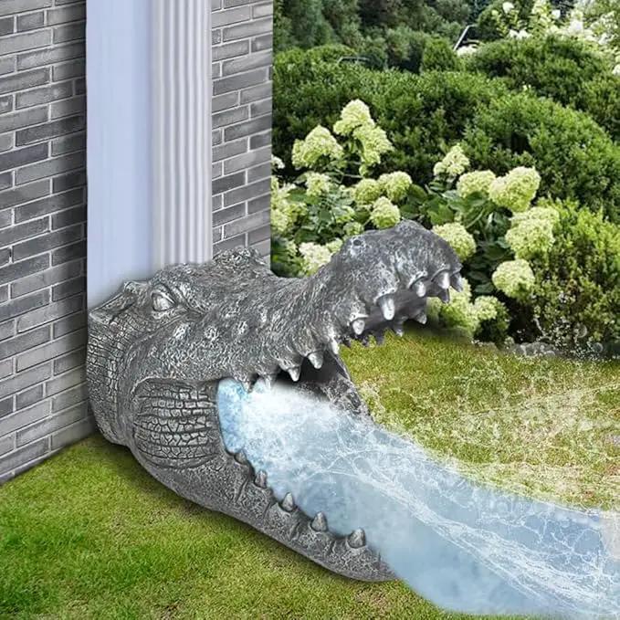 Alligator Downspout- Gutter Downspout Decorative-Funny Garden Decoration - Outdoor Splash Block Waterproof Resin Ornament for Lawn- 2""×3"" Downspout Extender Diverter, Gray by GreenHaven Gardens