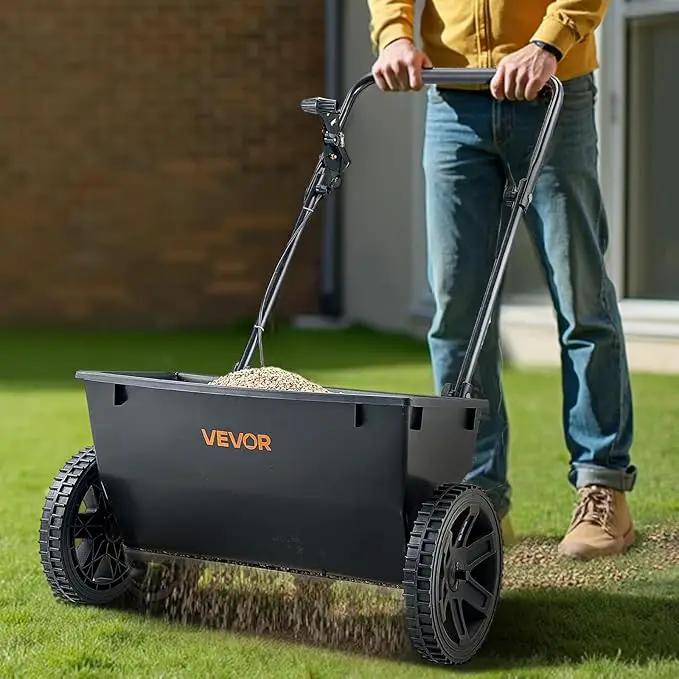 VEVOR Broadcast Spreader, 50LBS Capacity, Walk-Behind Push Spreader, 18 in Spreading Width, 8 in All Terrain Pneumatic Tires, Lawn Spreaders with Hopper Grate, for Seed, Fertilizer, Ice Melt by GreenHaven Gardens