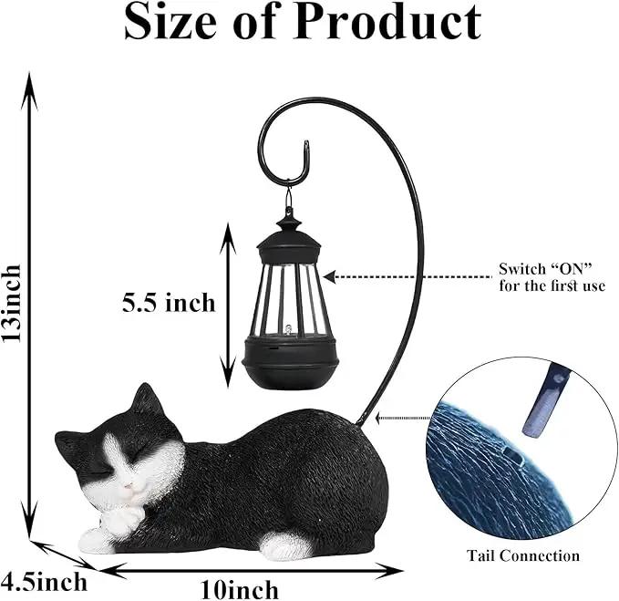 Garden Statue Solar Cat Figurine with Solar Lantern, 13" Tall Cat Statue Resin Kitten Yard Art, Cat Statues Outdoor Statue Decoration for Whimsical Lawn, Porch, Balcony, Housewarming Gifts for Mom by GreenHaven Gardens