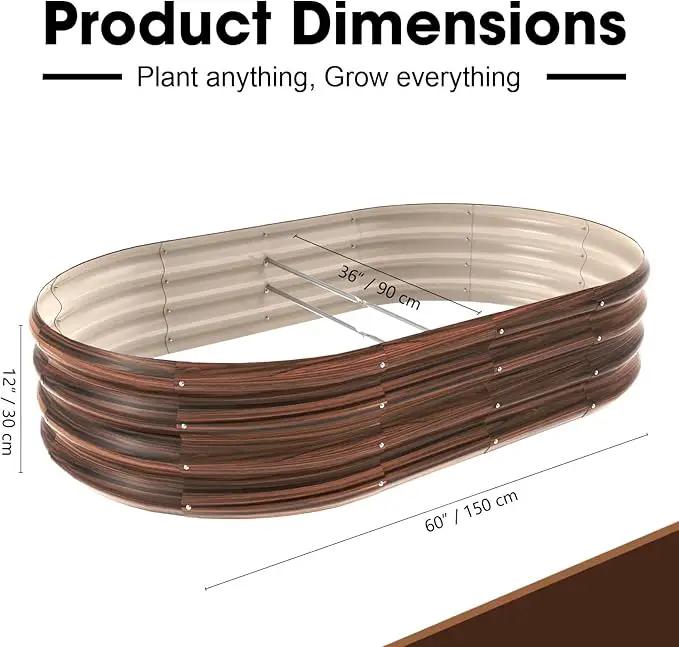 5x3x1ft Oval Galvanized Raised Garden Bed Outdoor 9-in-1 Large Metal Modular Planter Box Raised Beds for Gardening,Vegetables,Fruits,Flowers & Herbs (Brown) by GreenHaven Gardens