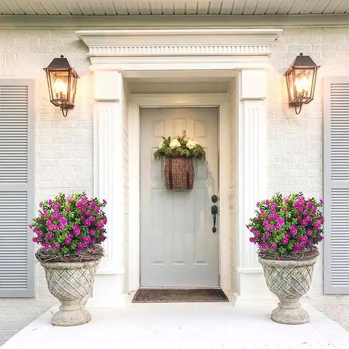23.6" Artificial Boxwood Topiary Ball Trees with Purple Flowers, Set of 2 UV Resistant No Fade Outdoor Faux Plants with Ground Spike, Fake Shrubs for Garden, Patio, Porch, Yard, Indoor Decor by GreenHaven Gardens