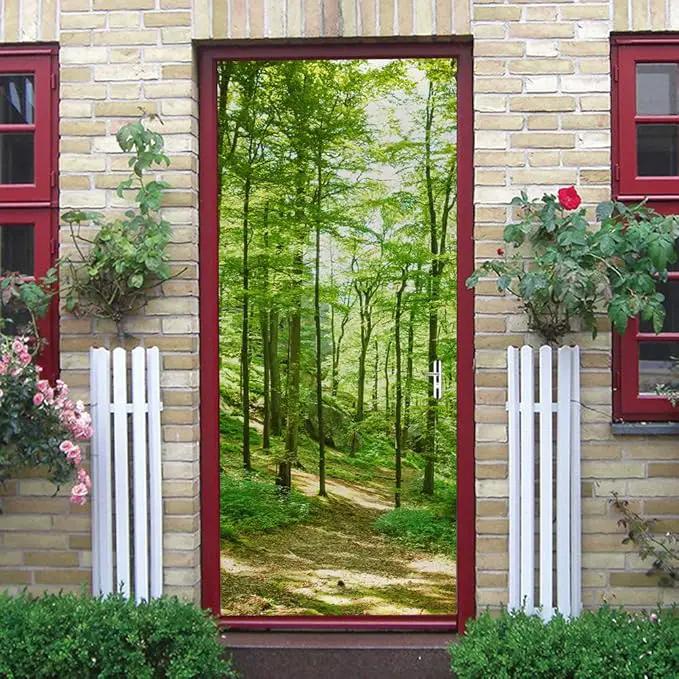 3D Peel and Stick Murals - Forest - Self-Adhesive Wallpaper Decals - Removable PVC Waterproof - Bedroom & Living Room Door Wall Decoration - 35.4 x 78.7 inch by GreenHaven Gardens
