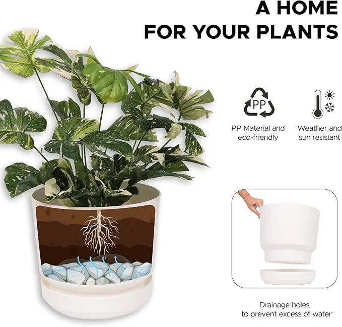 Elly Décor 12 inch Plastic Cylinder Planter Pot with Self-Watering Saucer and Drainage Hole,Lightweight & Extremely Durable, 12"x 12", White by GreenHaven Gardens