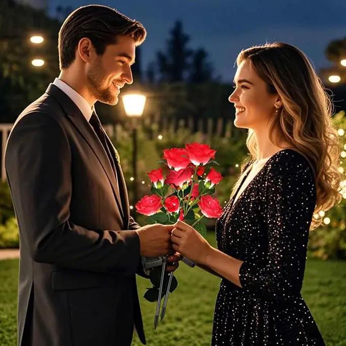 Solar Garden Lights, Solar Outdoor Lights with More Realistic 10 Rose Waterproof Solar Powered Flowers for Outside Patio Yard Pathway Decorations, 2 Pack Red by GreenHaven Gardens