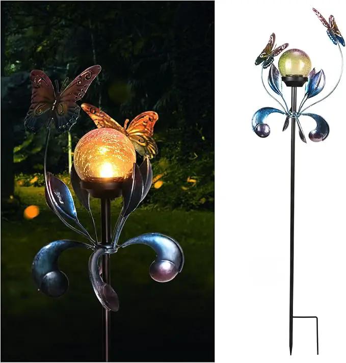 VCUTEKA Solar Lights Outdoor Metal Garden Stake Waterproof Crackle Glass Globe Garden Decor Butterfly for Pathway, Lawn, Patio, Yard by GreenHaven Gardens