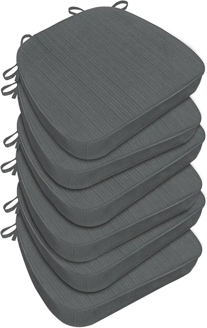 Chair Cushions for Dining Chairs, Indoor Chair Cushions with Ties，Waterproof Chair Pads Set of 6, Dark Grey, 17x16x2.5 Inch by GreenHaven Gardens