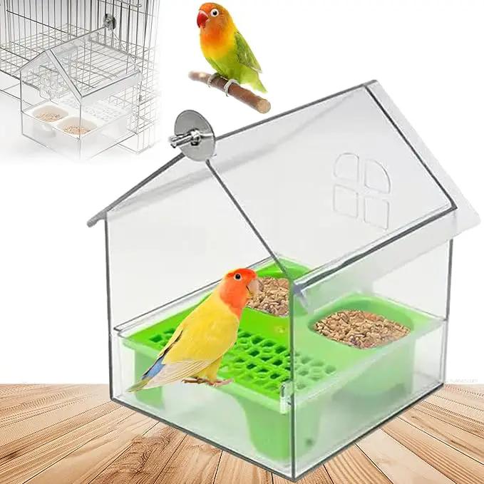 2026 New Pull-Out External Parrot Feeder, Bird Bath for Cage, 7*6*5.5in Bird Feeder House, Transparent Parakeet Cage Accessories, Easy To Fill, Clean, Long-Lasting, for Finch and Hummingbird (Green) by GreenHaven Gardens