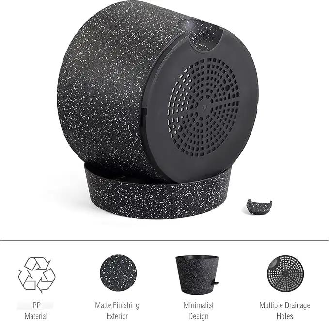 12 inch Large Self Watering Pots, Plant Pots with Mesh Drainage Holes for Indoor Outdoor Plants, Plastic Planters with Deep Reservoir for Garden House Flower Plants, Speckled Black by GreenHaven Gardens