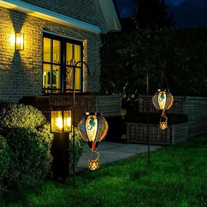 Seahorse Solar Hot Air Balloon Lantern with Flame Flickering Metal Hot Air Balloon Solar Lanterns Outdoor Waterproof Hanging Outdoor Lights for Yard,Patio,Garden Decor Birthday Gift for Women by GreenHaven Gardens