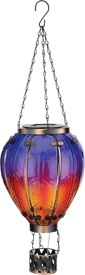 Regal Art & Gift Hot Air Balloon Solar Lantern – Hanging Solar-Powered LED Lights, Waterproof Portable Decorative Outdoor Lamp Made of Metal & Glass for Garden, Patios & Pathway – Purple (Large) by GreenHaven Gardens