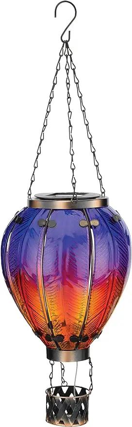 Regal Art & Gift Hot Air Balloon Solar Lantern – Hanging Solar-Powered LED Lights, Waterproof Portable Decorative Outdoor Lamp Made of Metal & Glass for Garden, Patios & Pathway – Purple (Large) by GreenHaven Gardens