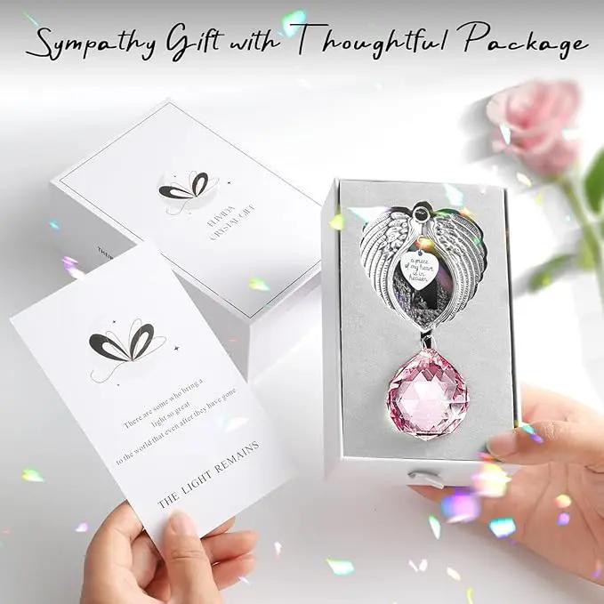 Sympathy Gift Modern Grief Gift for Lose of Loved Ones, Memorial Suncatcher with 40mm Crystal Ball, Sorry for Your Lose Rainbow Maker, Bereavement Gift Idea Angel Wings Design, Pink by GreenHaven Gardens