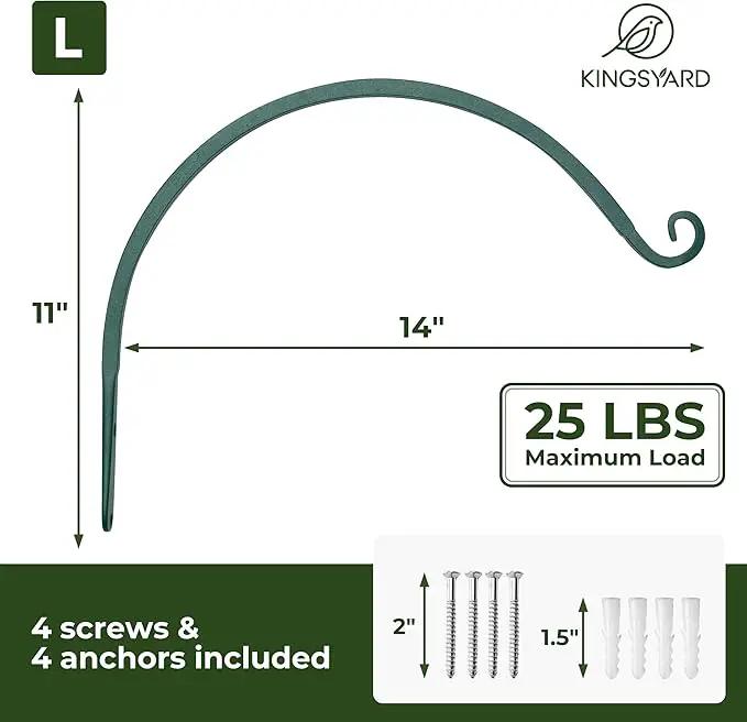 Kingsyard 2-Pack Wall Plant Hanger Outdoor - Heavy Duty Metal Hanging Bracket Hooks for Hanging Plant, Bird Feeders, Lanterns, Wind Chimes Outdoor & Indoor, 14-Inch/Green by GreenHaven Gardens
