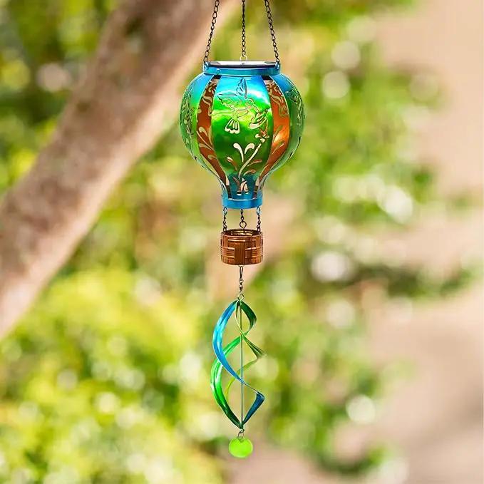 Hot Air Balloon Solar Lantern Hummingbird Wind Spinners with Flickering Flame Light Hanging Solar Lantern Outdoor Waterproof Decorations for Outside Patio Garden Yard by GreenHaven Gardens