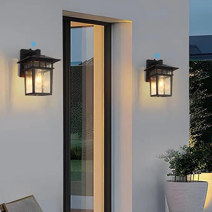 Outdoor Wall Lantern, Exterior Lighting Fixtures Wall Mount, 2 Pack Black Outdoor Sconce with Seeded Glass, Dusk to Dawn Exterior Porch/Patio Lights for House Front Door Garage by GreenHaven Gardens