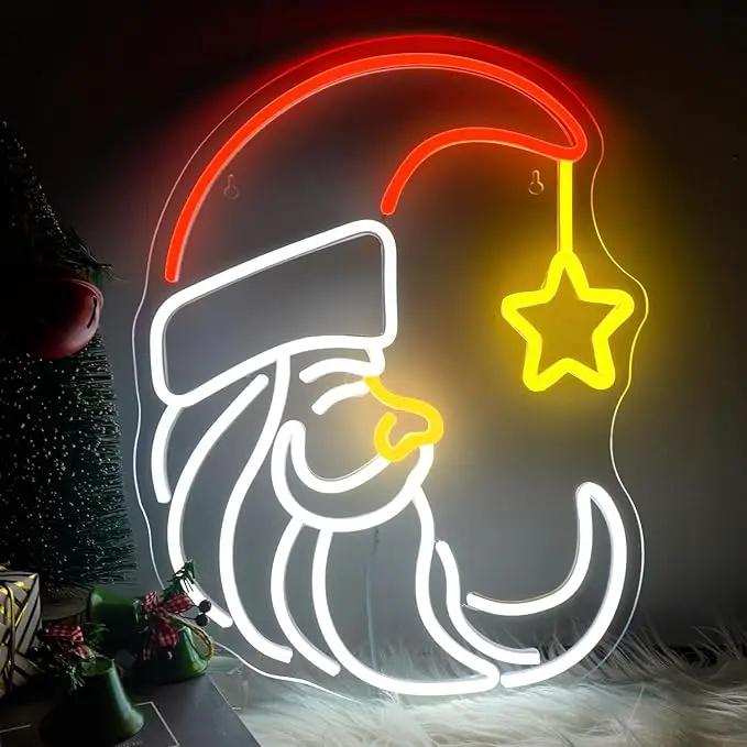 Moon Christmas Santa Neon Sign,Cute Anime Neon Light,Moon Star Neon Sign for Wall Decor,Red Christmas Hat USB Neon Light Sign for Party Store Living Room Bar Door Kids Bedroom Christmas Gift by GreenHaven Gardens