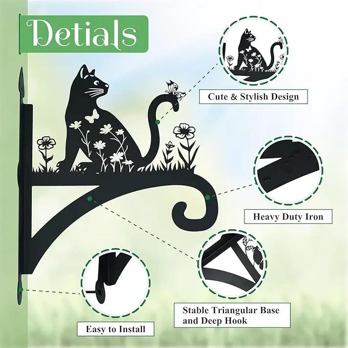 Plant Hangers Outdoor Heavy Duty Iron Decorative Cat Silhouette Plant Hooks for Hanging Baskets 11 inch Hanging Plant Bracket Wall Hooks for Flower Pot Lantern Bird Feeder Wind Chimes by GreenHaven Gardens