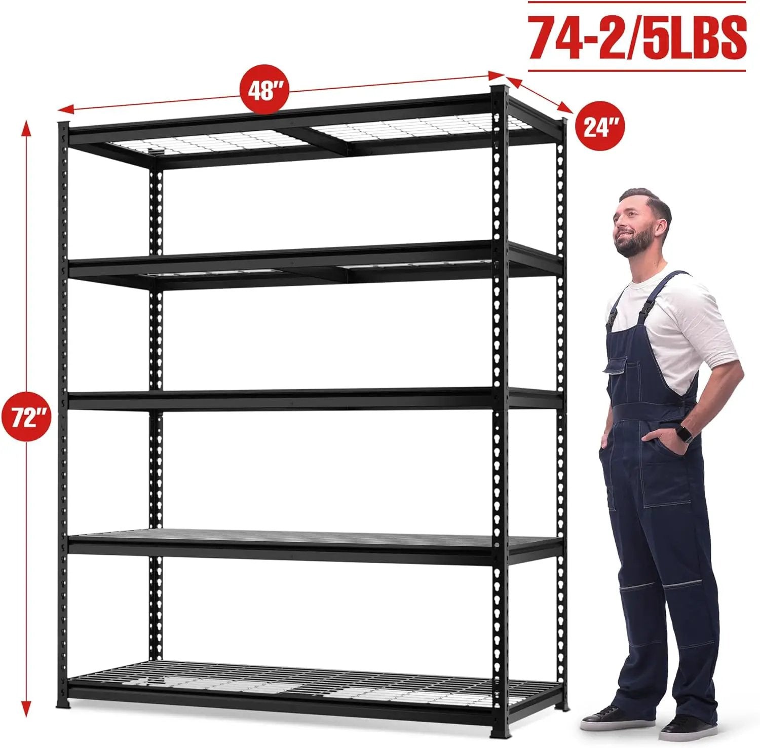 WORKPRO 5-Tier Metal Shelving Unit, 48”W x 24”D x 72”H, Heavy Duty Adjustable Storage Rack, 4000 lbs Load Capacity (Total), for Garage, Basement, Warehouse, Workshop by GreenHaven Gardens