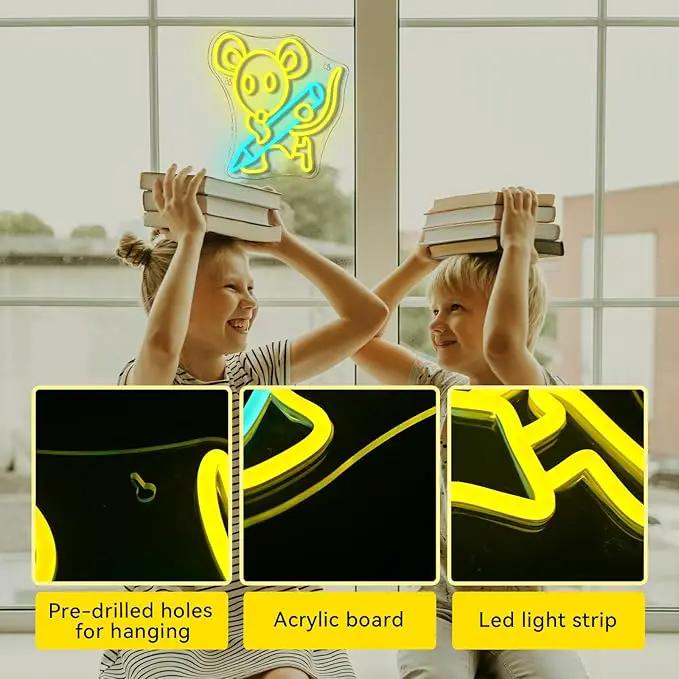 Pencil Mouse Neon Sign Yellow Led Neon Signs Classroom Neon Lights for Wall Decor Dimmable Light Up Sign for Classroom Bookstore Library Bookish Museum Teen Gifts (USB Powered 5V/2A) by GreenHaven Gardens