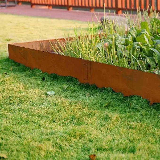 Co rten Steel Landscape Edging 10 Inch Tall 6 Packs, Pre-Rusted Metal Garden Edging with 6 Clips and a Pair of Gloves, Steel Edging for Landscaping, Garden by GreenHaven Gardens
