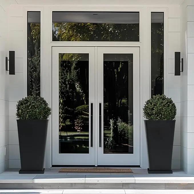 LA JOLIE MUSE 26 inch Tall Black Planters for Outdoor Plants,Set of 2 Tapered Planters with Trays,V-Shape Rectangular Garden Planters for Front Door, Patio and Deck by GreenHaven Gardens