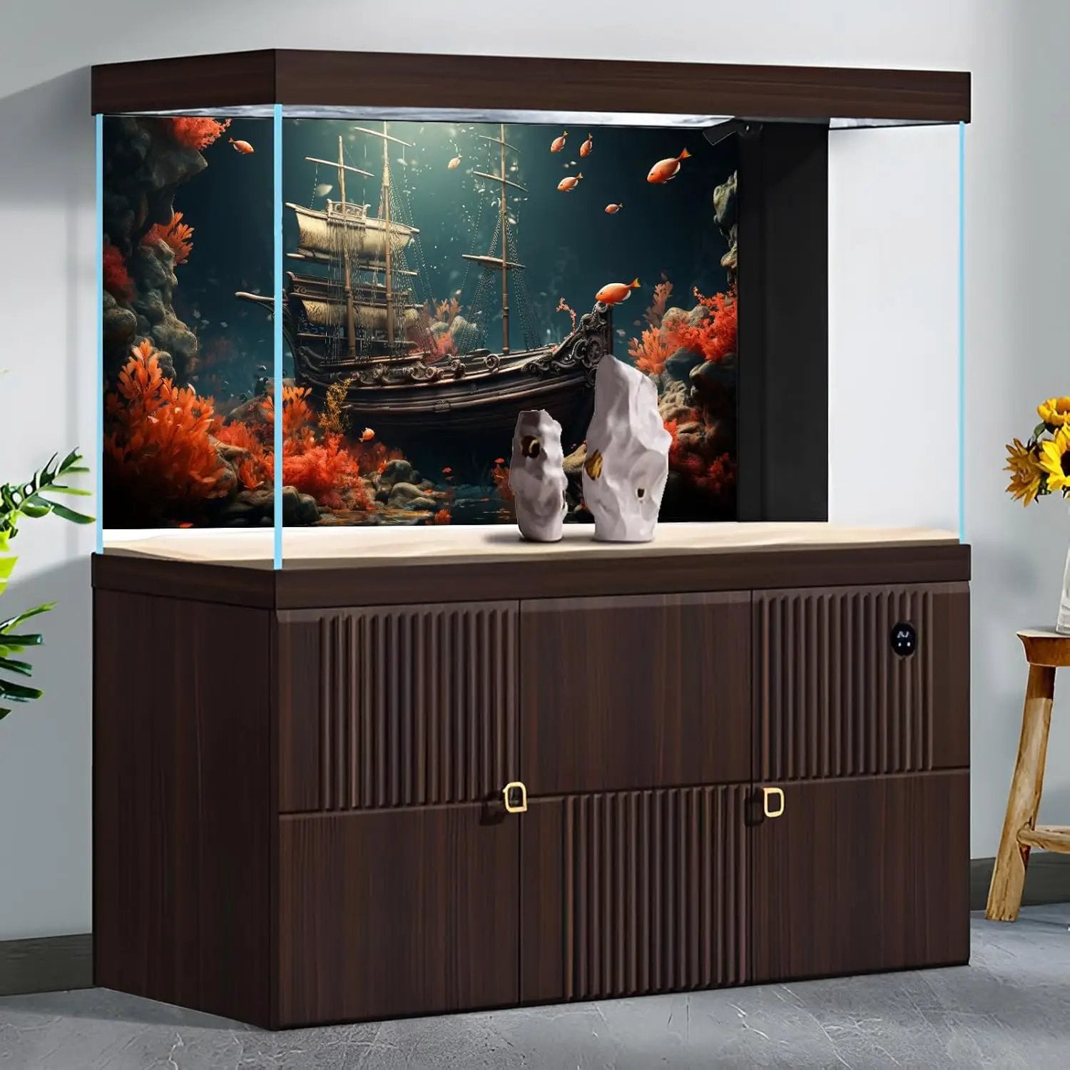 Pirate Shipwreck Aquarium Background Under The Sea Coral Reefs Fish Tank Background Underwater Sunken Ship Landscape Terrarium Background Tropical Sea Marine Life Aquarium Tank Background 24x12in by GreenHaven Gardens