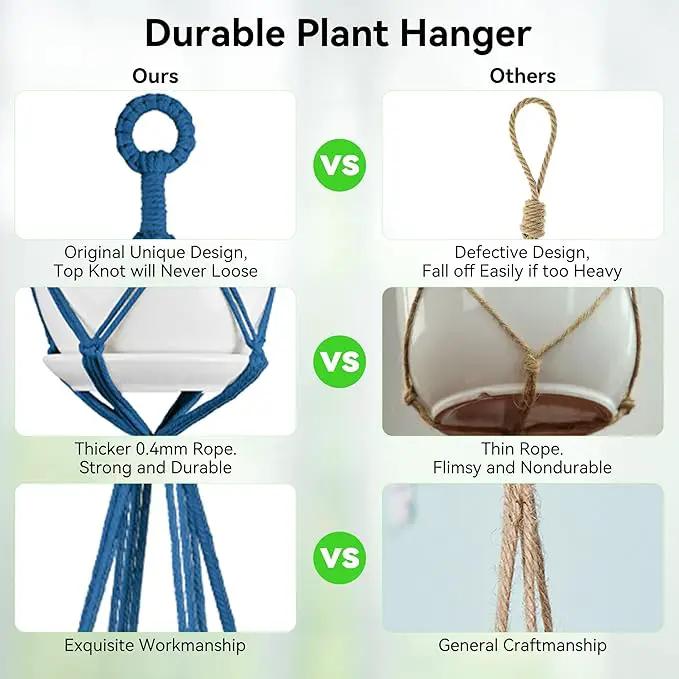 USLAI Macrame Plant Hanger Indoor Outdoor, Up to 4-15 inch Pot, Heavy 20lb Planters, Extra Long Strong Hanging Planter Basket Holder, Boho Home Decor, 35+49 Inch, Blue (POTS NOT Included) by GreenHaven Gardens