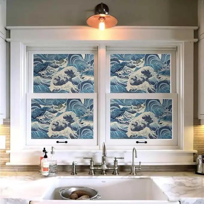 Hand Drawn Blue Sea Wave Reef Peel and Stick Wallpaper Self Adhesive Removable Easy Peel Off Stick on Wall Paper for Bedroom Cabinet Renter Friendly by GreenHaven Gardens