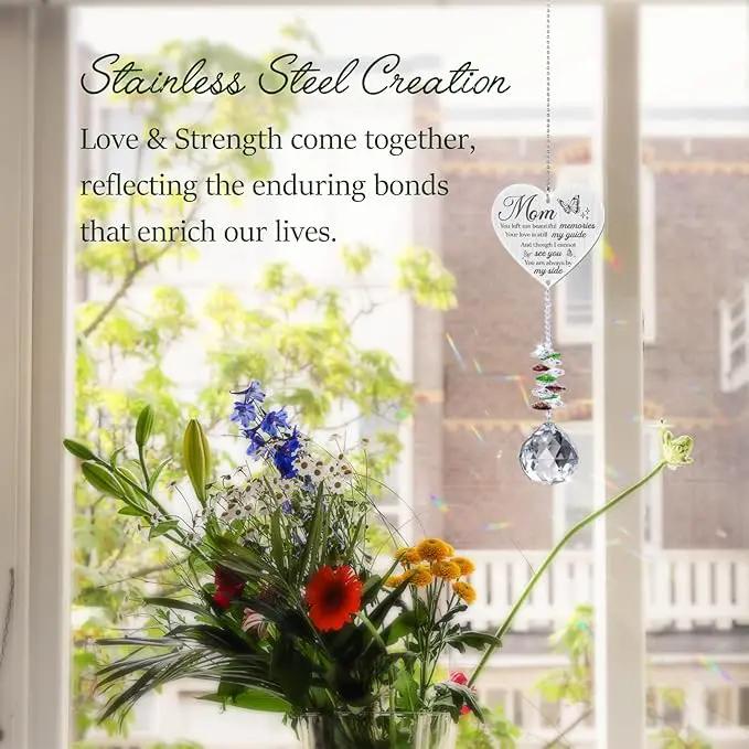 Mom in Heaven Memorial Crystal Suncatcher,Memorial Gifts for Loss of Mom,Loss of a Mother Sympathy Gifts,Hanging Crystals Ornament for Window Rainbow Maker Prisms Home Decor Gift by GreenHaven Gardens
