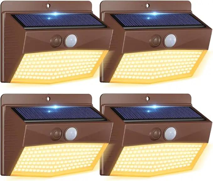 [4 Packs] Solar Outdoor Lights Motion Sensor Solar Security Lights Waterproof with 3 Lighting Modes Solar Powered Wall Lights Outside for Garden Fence Yard,Brown Warm by GreenHaven Gardens