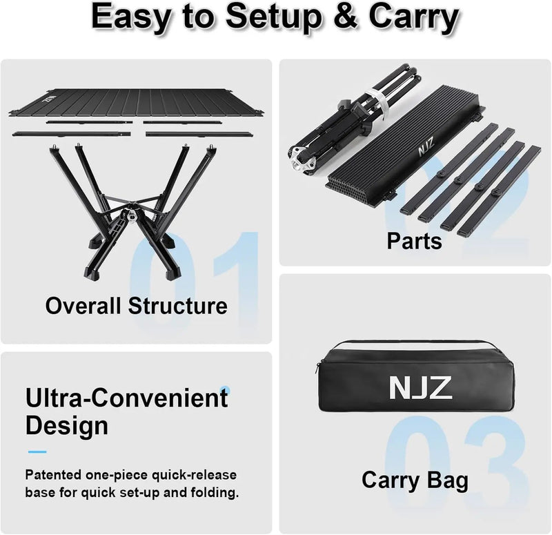 Folding Outdoor Camping Table, Aluminum Roll-Up Top and Carry Bag, 380 LBS Capacity, Lightweight Portable Tables for Picnic, BBQ and Tailgating.(Black) by GreenHaven Gardens