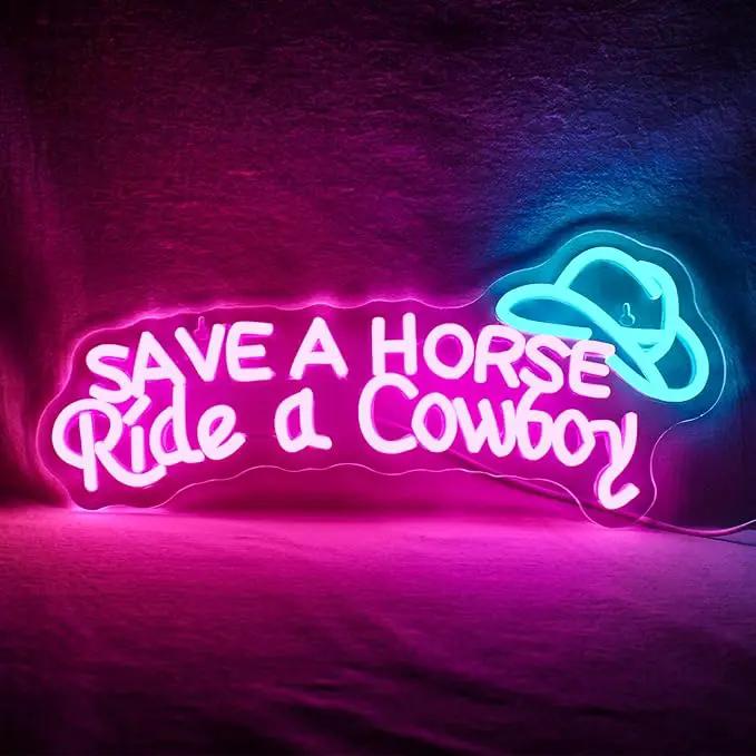 WLHOPE Save A Horse Ride A Cowboy Neon Sign Adjustable Brightness Led Sign,Neon Signs for Wall Decor,Connectivity Via USB Licked Neon Light for Bedroom Home Bar Club Hotel Party Decor by GreenHaven Gardens