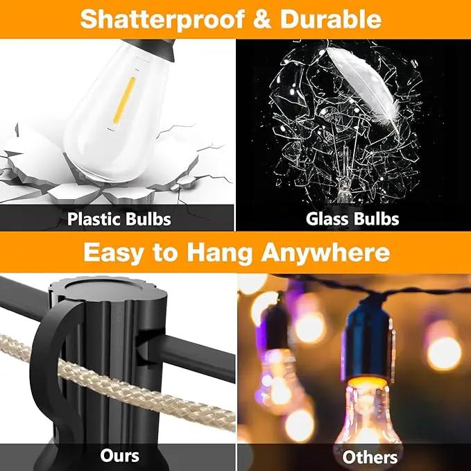 GLUROO Outdoor String Lights 180FT, 90+6Pcs Vintage Bulbs Shatterproof 2700K LED Patio String Lights Waterproof, Connectable Edison Style Lights, Hanging Lights for Backyard, Bistro by GreenHaven Gardens
