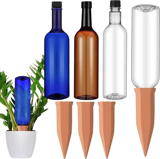 3 Sets Plant Watering Devices Include Terracotta Self Watering Spikes and 26 oz Plastic Bottles, Slow Release Vacation Insert Automatic Plant Waterer Device (Blue Clear Brown and Terracotta) by GreenHaven Gardens